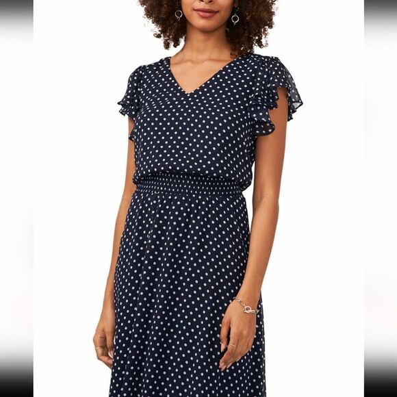 BRAND NEW MSK POLKA-DOT MIDI FIT &FLARE SCUBA NECK CHIFFON DRESS - Picture 6 of 16